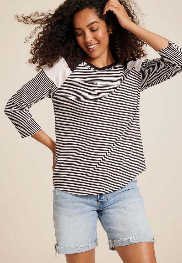 24/7 Cotton Striped Crew Neck Tee