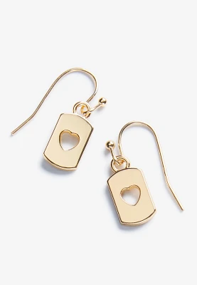 Gold Heart Tag Drop Earrings