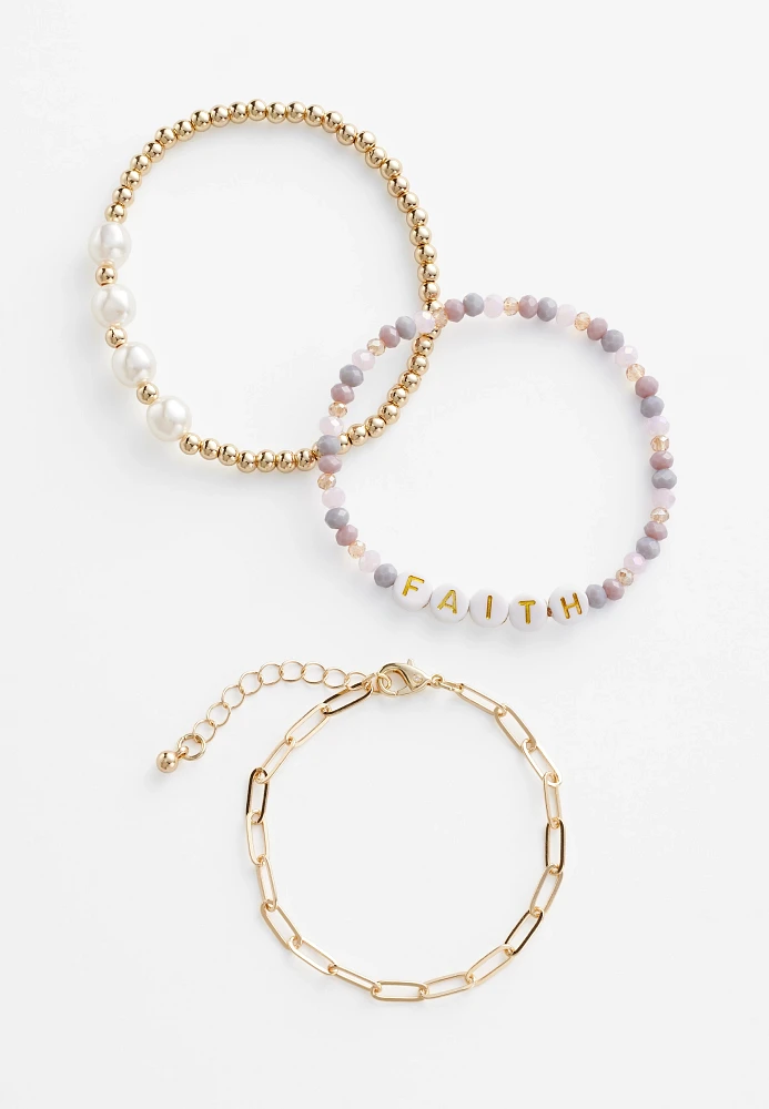 Gold Faith Stretch Bracelet Set