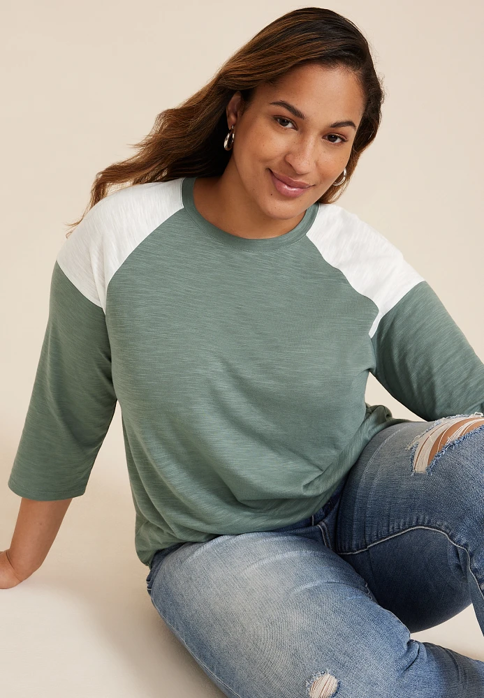 Plus Size 24/7 Cotton Colorblocked Crew Neck Tee