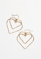 Gold Double Heart Drop Earrings