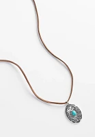 Turquoise And Faux Suede Pull Tie Necklace