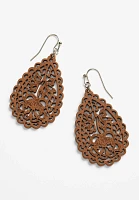 Brown Laser Cut Wooden Drop Earrings