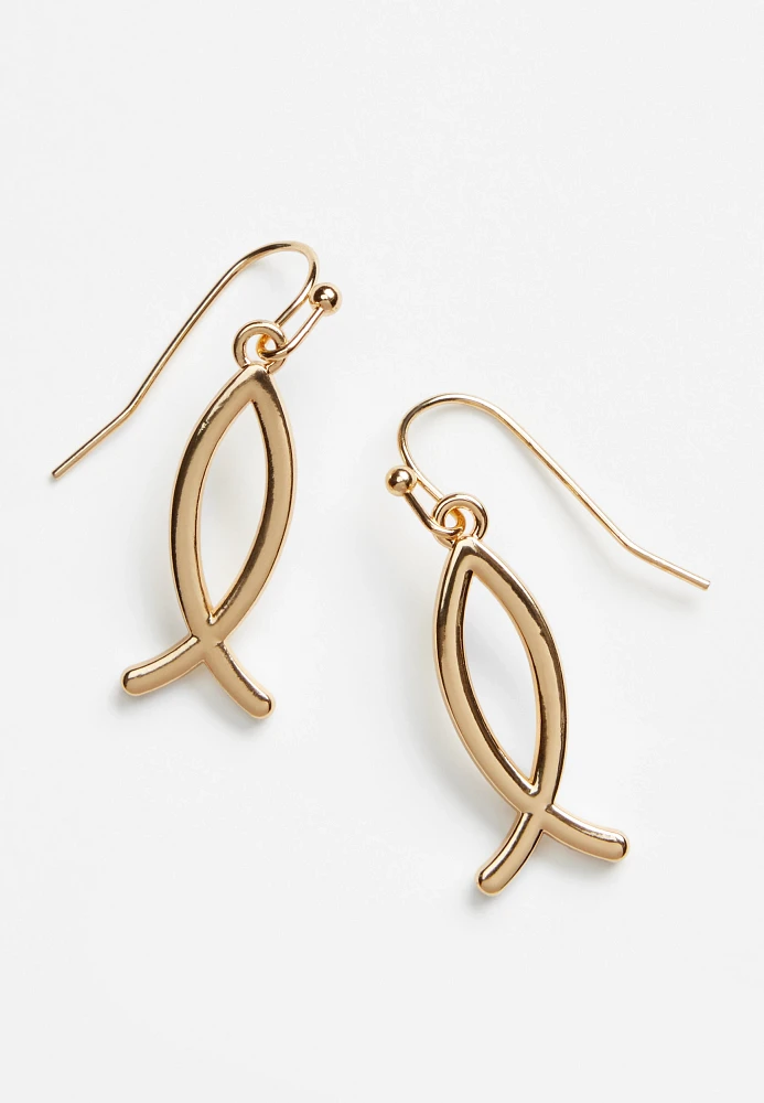 Gold Faith Fish Drop Earrings