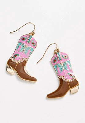 Pink Cowboy Boot Drop Earrings