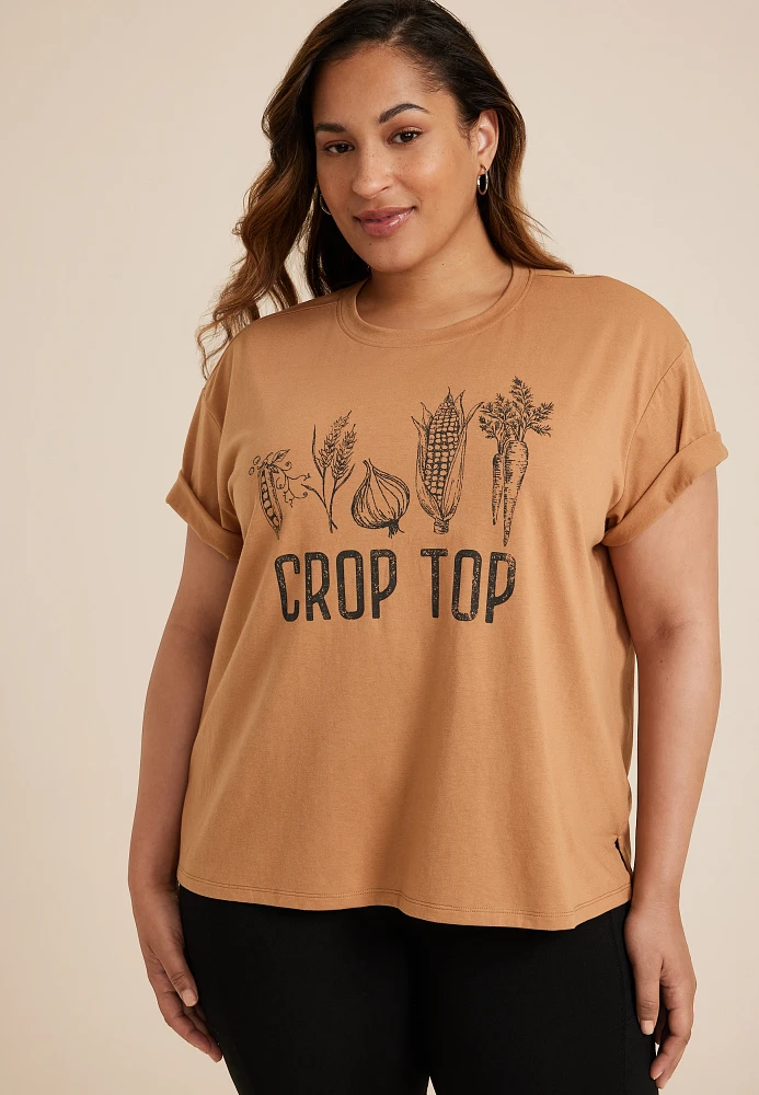 Plus Crop Top Oversized Fit Graphic Tee