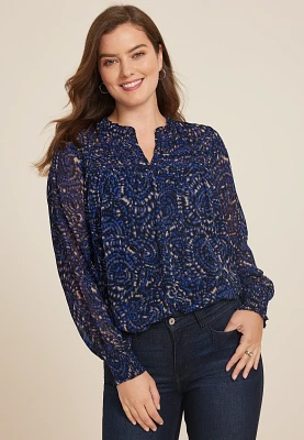 Pleated Ruffle Trim Blouse