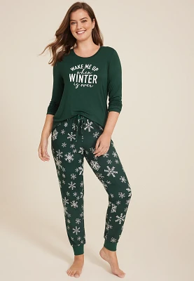 Wake Me Up When Winter Is Over Graphic Tee And Jogger Pajama Set