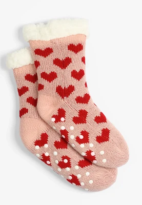 Red Hearts Sherpa Lined Slipper Socks