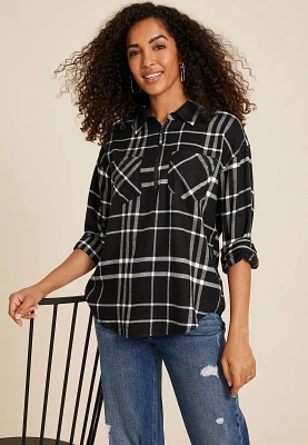 Cabin Plaid Quarter Zip Oversized Top