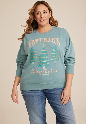 Plus St Nicks Christmas Tree Farm Relaxed Fit Sweatshirt