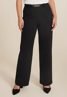 Ponte Gold Buckle High Rise Wide Leg Dress Pant