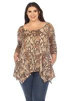 White Mark Plus Snake Print Cold Shoulder Blouse