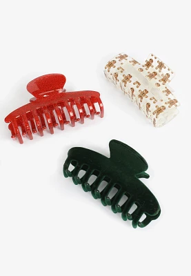 3 Pack Holiday Claw Hair Clips