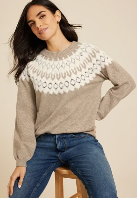 Fair Isle Eyelash Crew Neck Sweater