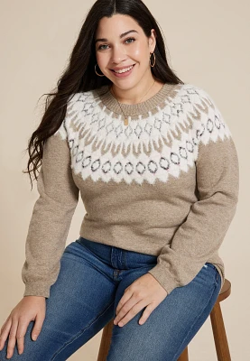 Plus Fair Isle Eyelash Crew Neck Sweater