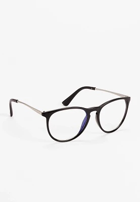 Silver Black Round Blue Light Blocking Glasses