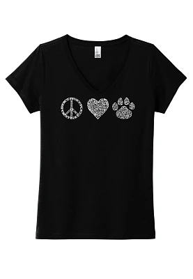 LA Pop Art Women's Peace Love Cats Word Graphic Tee
