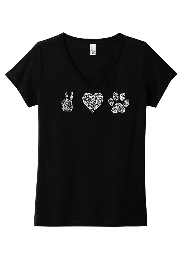 LA Pop Art Women's Peace Love Dogs Word Graphic Tee