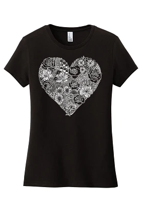 LA Pop Art Women's Flower Heart Premium Word Graphic Tee