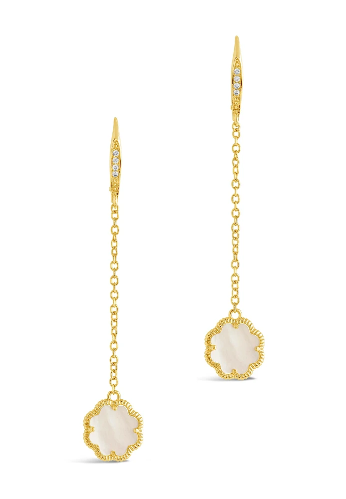 Mother of Pearl Rose Long Drop Earrings