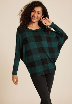 24/7 Dakota Plaid Long Sleeve Dolman Top