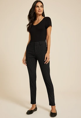 Bengaline Pinstripe Constructed Waist Mid Rise Skinny Dress Pant