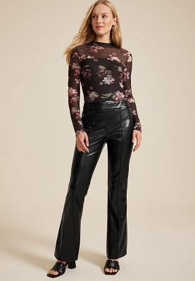 Faux Leather High Rise Pintuck Flare Pant