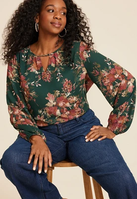 Plus Leighton Floral Long Sleeve Blouse