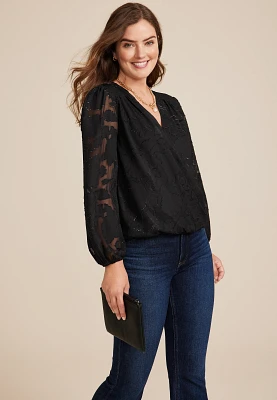 Metallic Jacquard Wrap Blouse