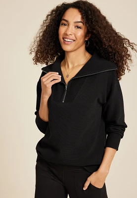 Ribbed Knit Shawl Collar Tunic Sweatshirt