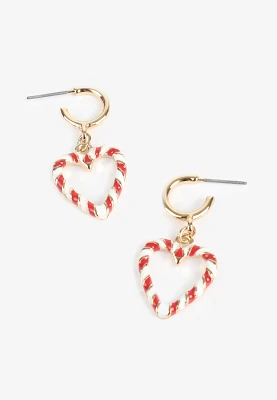 Candy Cane Heart Huggies Earrings