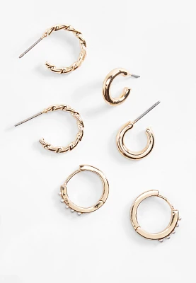 3 Pack Gold Mini Hoop Earring Set