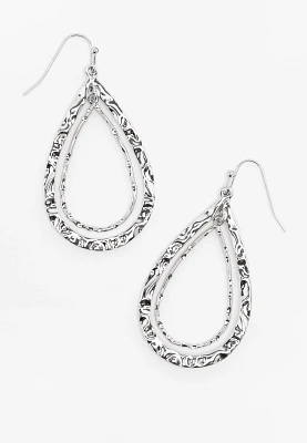 Silver Hammered Double Teardrop Earrings