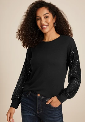 Sequin Sleeve Drop Shoulder Blouse