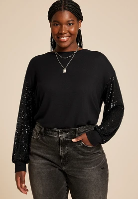 Plus Sequin Sleeve Drop Shoulder Blouse