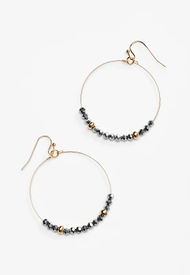 Metallic Silver Beaded Hoop Earrings