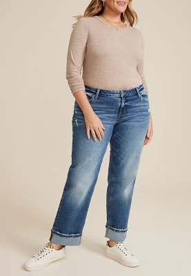 Plus edgely™ High Rise Cuffed Hem Relaxed Straight Jean