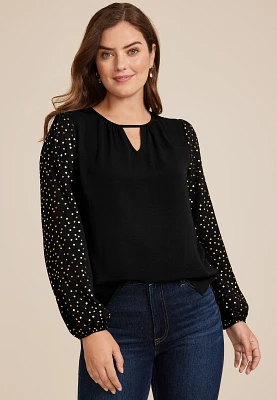 Leighton Gold Polka Dot Long Sleeve Blouse