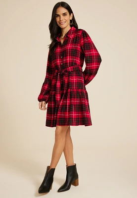 Metallic Plaid Babydoll Dress