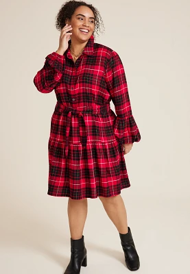 Plus Metallic Plaid Babydoll Dress