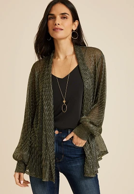 Metallic Plisse Blouson Sleeve Cardigan