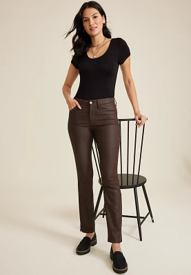 edgely™ High Rise Brown Coated Slim Straight Jean