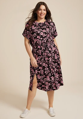 Plus 24/7 Clara Floral Tie Waist Midi Dress