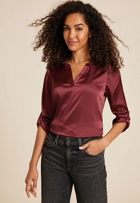 Atwood Satin 3/4 Sleeve Popover Blouse