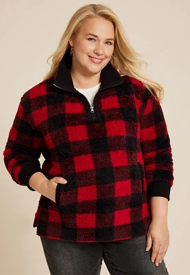 Plus Sherpa Buffalo Plaid Pullover Sweatshirt