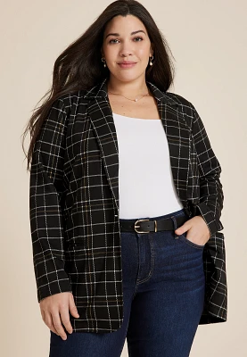 Plus Plaid One Button Blazer