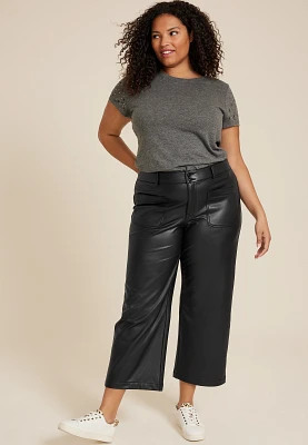 Plus edgely™ Faux Leather High Rise Patch Pocket Wide Leg Pant