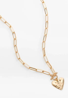 Gold Hammered Heart Toggle Necklace