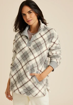 Sherpa Plaid Pullover Sweatshirt